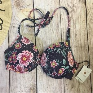 NEW Shade & Shore Silver Studded Floral Bikini Top